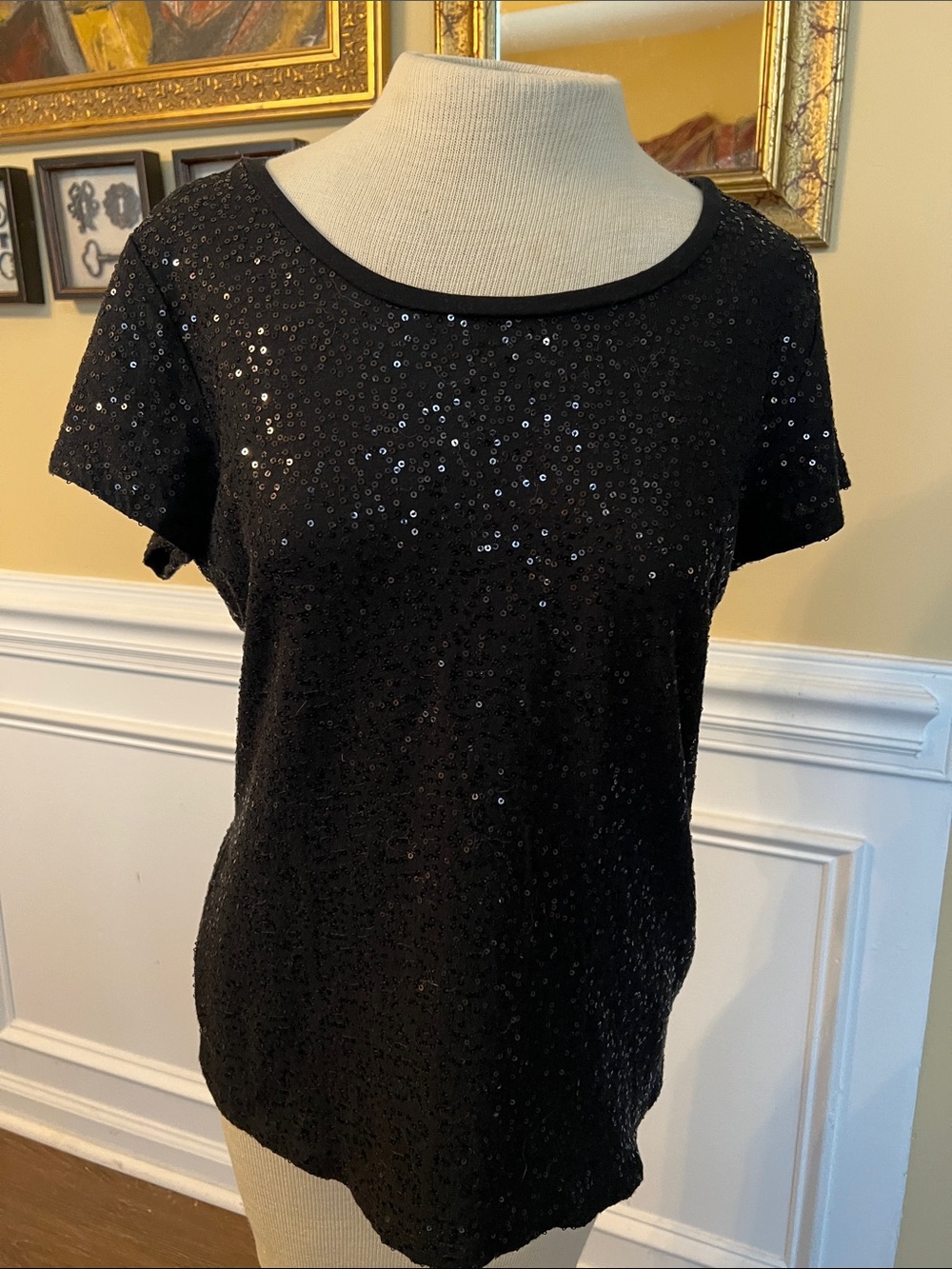 Calvin Klein Black Sequin Short-Sleeve Tee